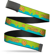 Web Belt Blank Black Buckle - Scooby Doo THE MYSTERY MACHINE Paint Job Green/Aqua/Orange Webbing Web Belts Scooby Doo   