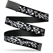 Black Buckle Web Belt - Superman Shield Splatter Black/White Webbing Web Belts DC Comics   