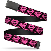 Web Belt Blank Black Buckle - Diagonal Superman Logo w/Hearts Black/Pink Webbing Web Belts DC Comics   