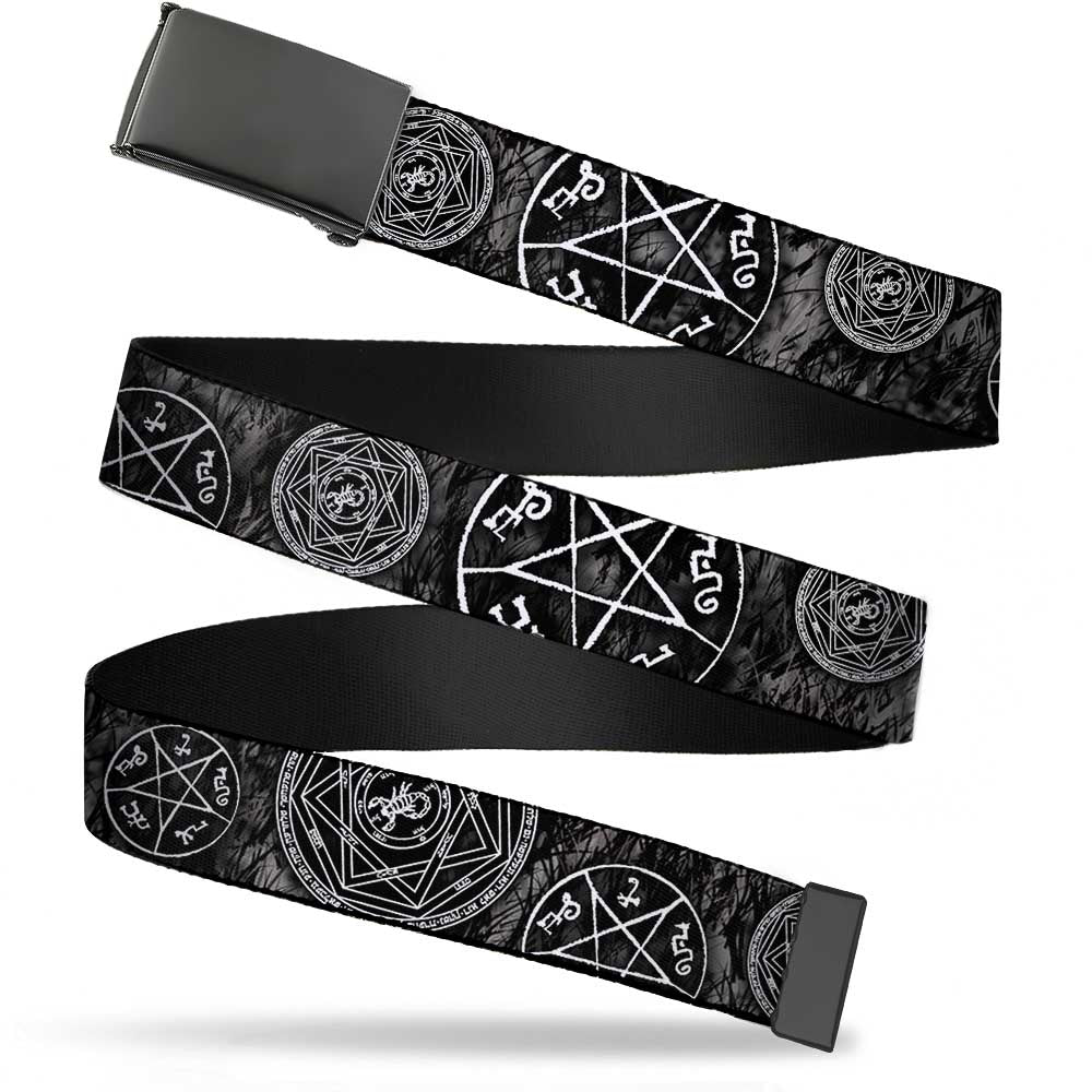Web Belt Blank Black Buckle - Supernatural Devil's Trap Pentagrams Grays/Black/White Webbing Web Belts Supernatural   