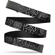 Web Belt Blank Black Buckle - Supernatural Devil's Trap Pentagrams Grays/Black/White Webbing Web Belts Supernatural   
