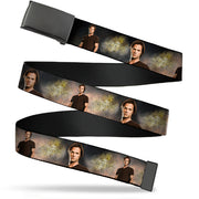 Black Buckle Web Belt - SUPERNATURAL Pentagram/Sam Pose2 Tans Webbing Web Belts Supernatural