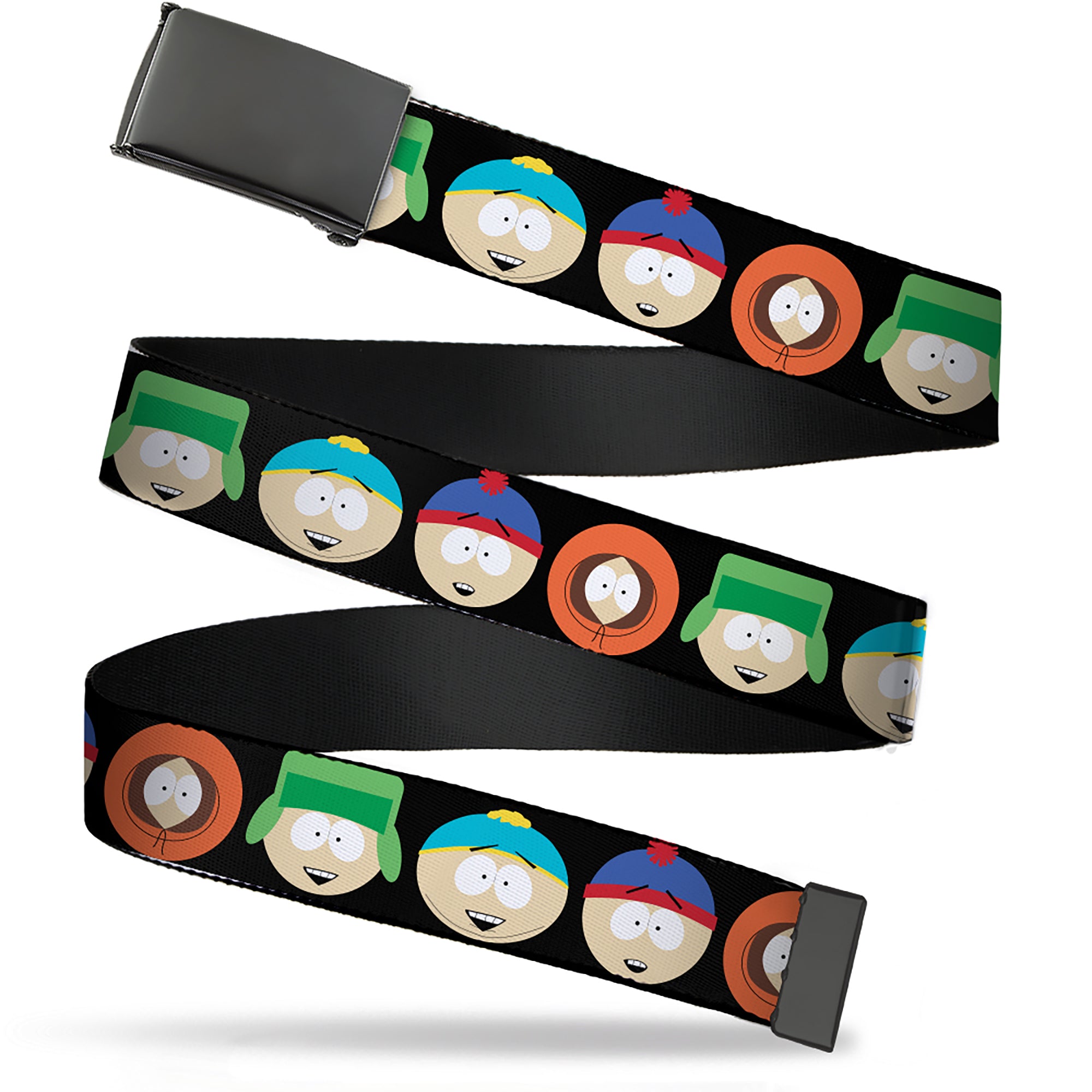 Web Belt Blank Black Buckle - South Park Boys Face Repeat Black Webbing Web Belts South Park