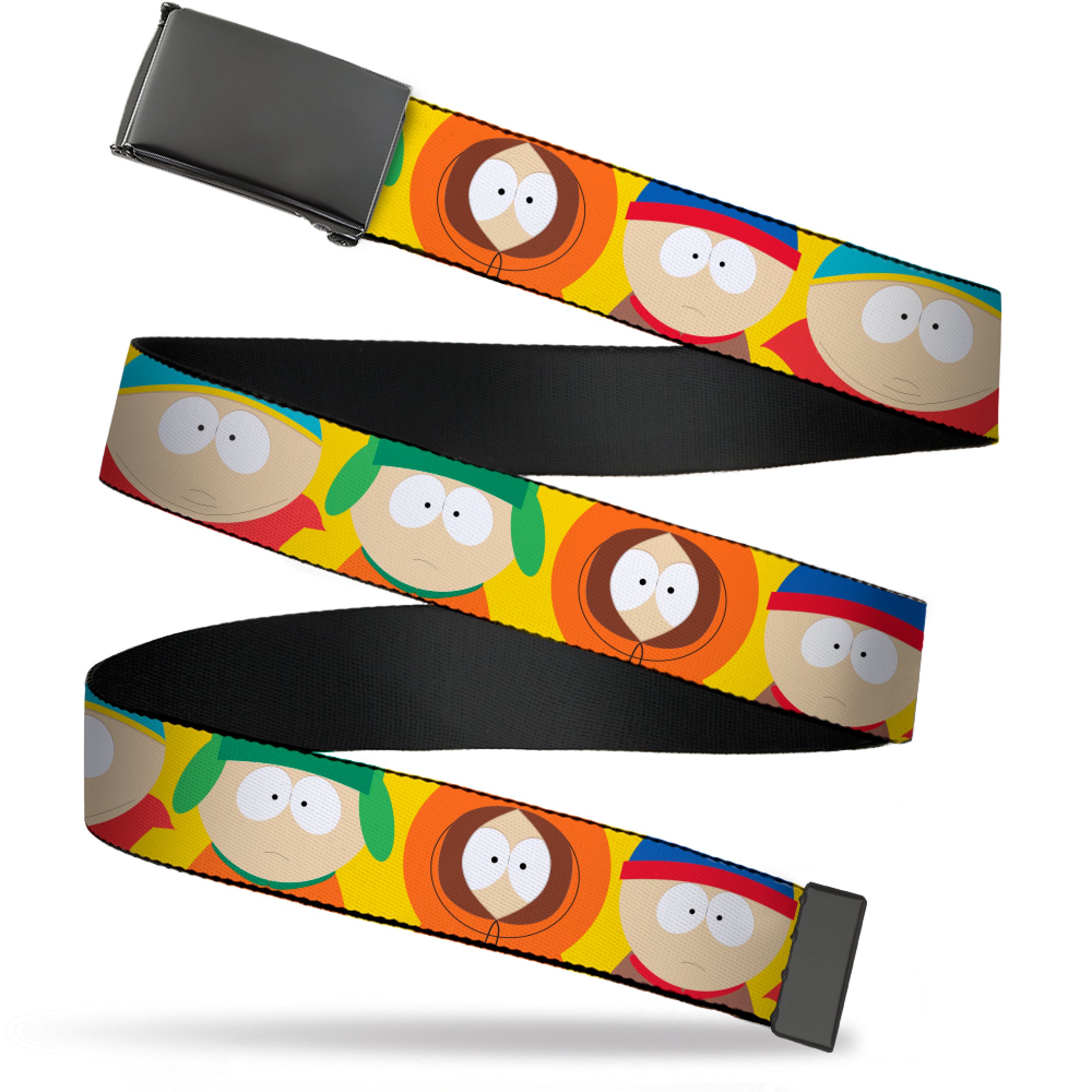 Web Belt Blank Black Buckle - South Park Boys Close-Up Poses Yellow Webbing Web Belts South Park