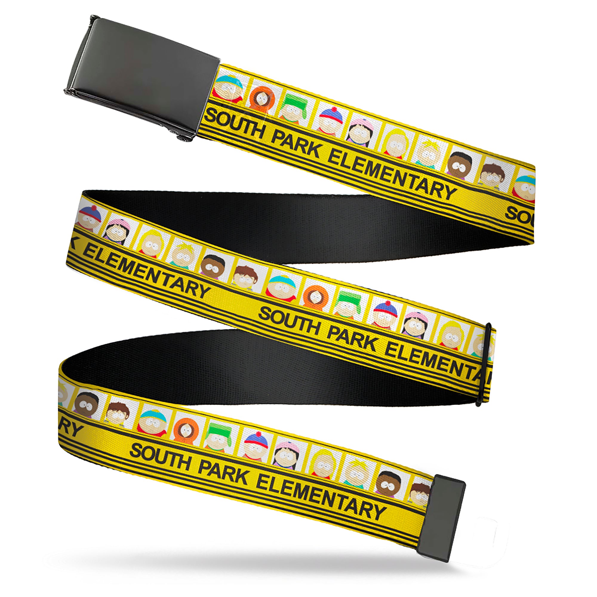 Web Belt Blank Black Buckle - SOUTH PARK ELEMENTARY School Bus Characters Pose Yellow Webbing Web Belts South Park