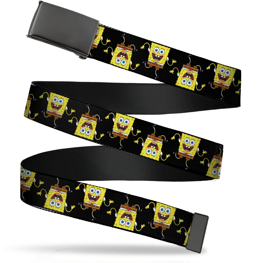 Black Buckle Web Belt - SpongeBob Wavy Arm Pose Flip Black Webbing Web Belts SpongeBob SquarePants