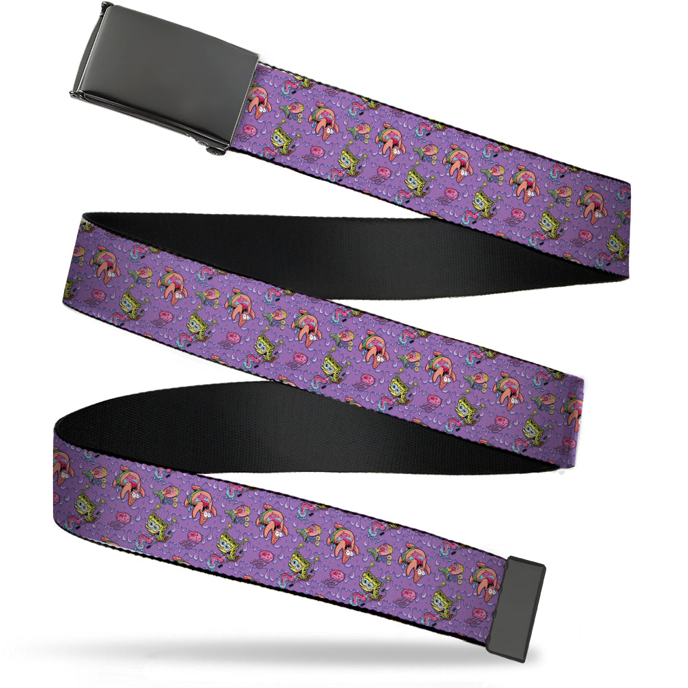 Web Belt Blank Black Buckle - SpongeBob Funky Character Slime Collage Purples Webbing Web Belts SpongeBob SquarePants