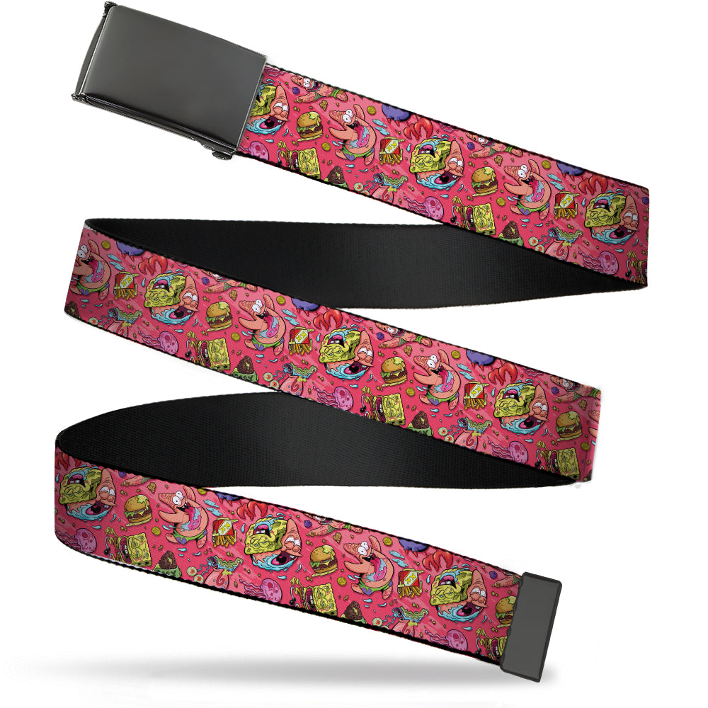Web Belt Blank Black Buckle - SpongeBob Funky Character Swirl Collage Pinks Webbing Web Belts SpongeBob SquarePants
