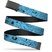 Web Belt Blank Black Buckle - SpongeBob SquarePants Doodle Poses Blue/Black Webbing Web Belts SpongeBob SquarePants