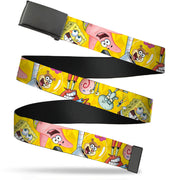 Web Belt Blank Black Buckle - SpongeBob and Friends Poses Scattered Yellows Webbing Web Belts SpongeBob SquarePants