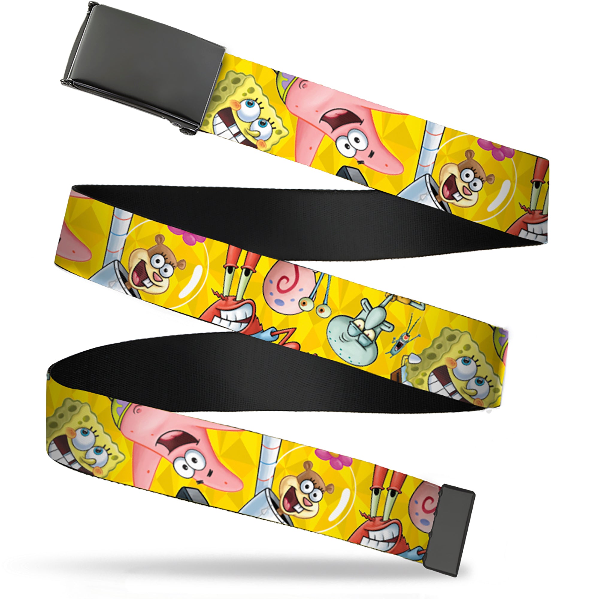 Web Belt Blank Black Buckle - SpongeBob and Friends Poses Scattered Yellows Webbing Web Belts SpongeBob SquarePants