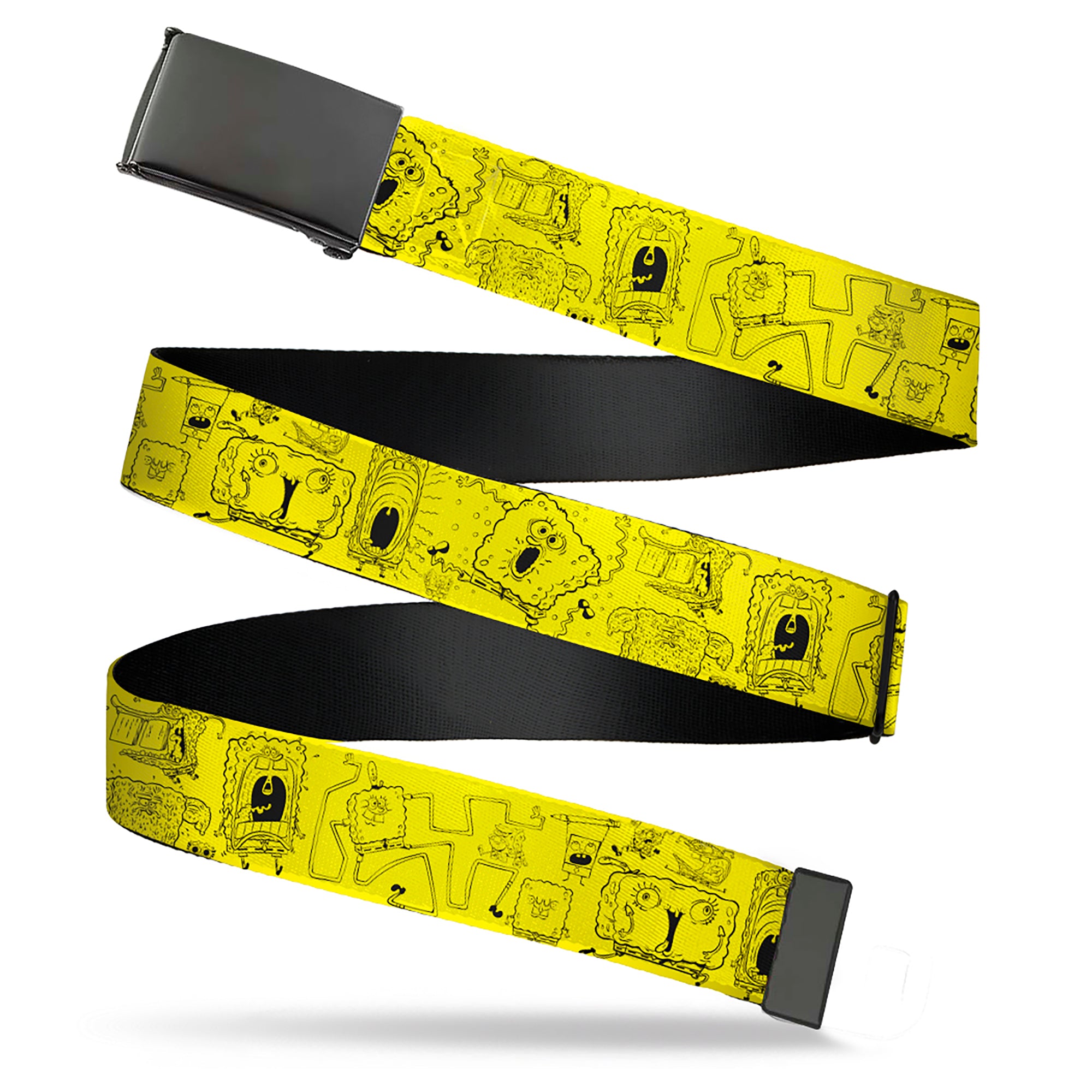 Web Belt Blank Black Buckle - SpongeBob SquarePants Poses Collage Yellow/Black Webbing Web Belts SpongeBob SquarePants