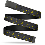 Web Belt Blank Black Buckle - Classic Star Trek Starfleet Insignias in Space Gray/Yellow Webbing Web Belts Star Trek