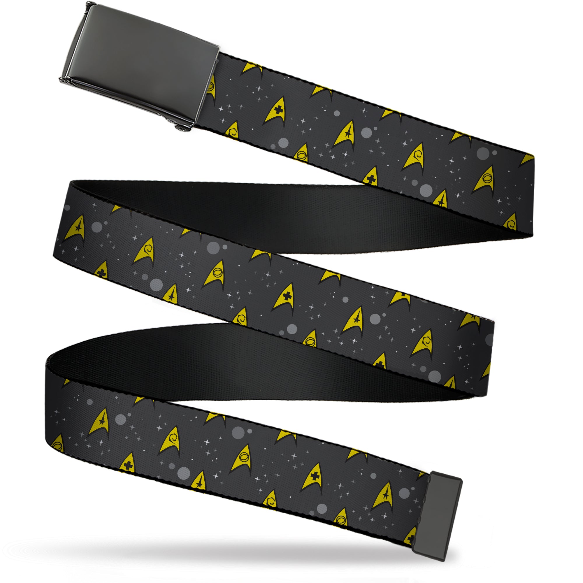 Web Belt Blank Black Buckle - Classic Star Trek Starfleet Insignias in Space Gray/Yellow Webbing Web Belts Star Trek