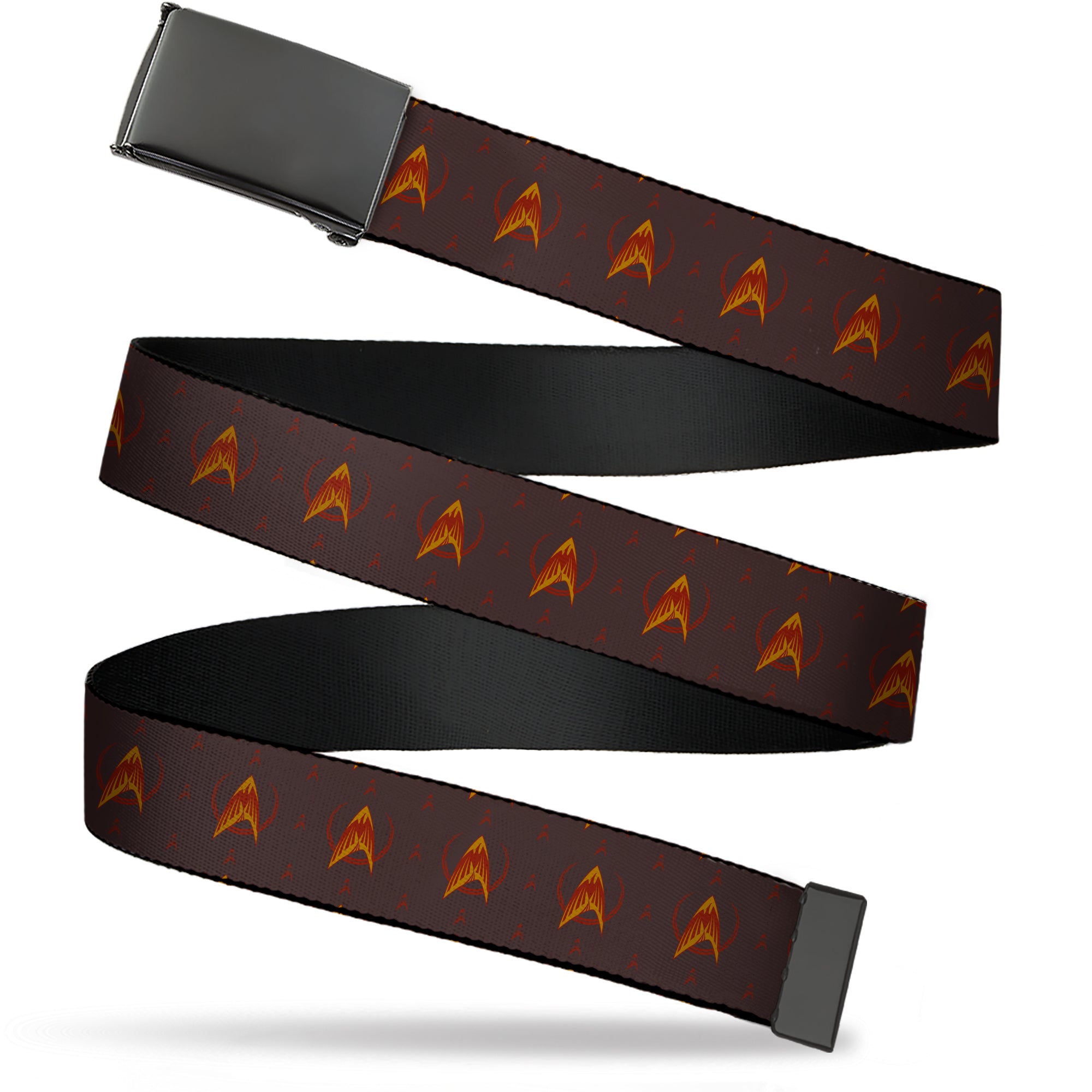 Web Belt Blank Black Buckle - Star Trek Starfleet Flying Phoenix Insignia Maroon/Red/Orange Webbing Web Belts Star Trek