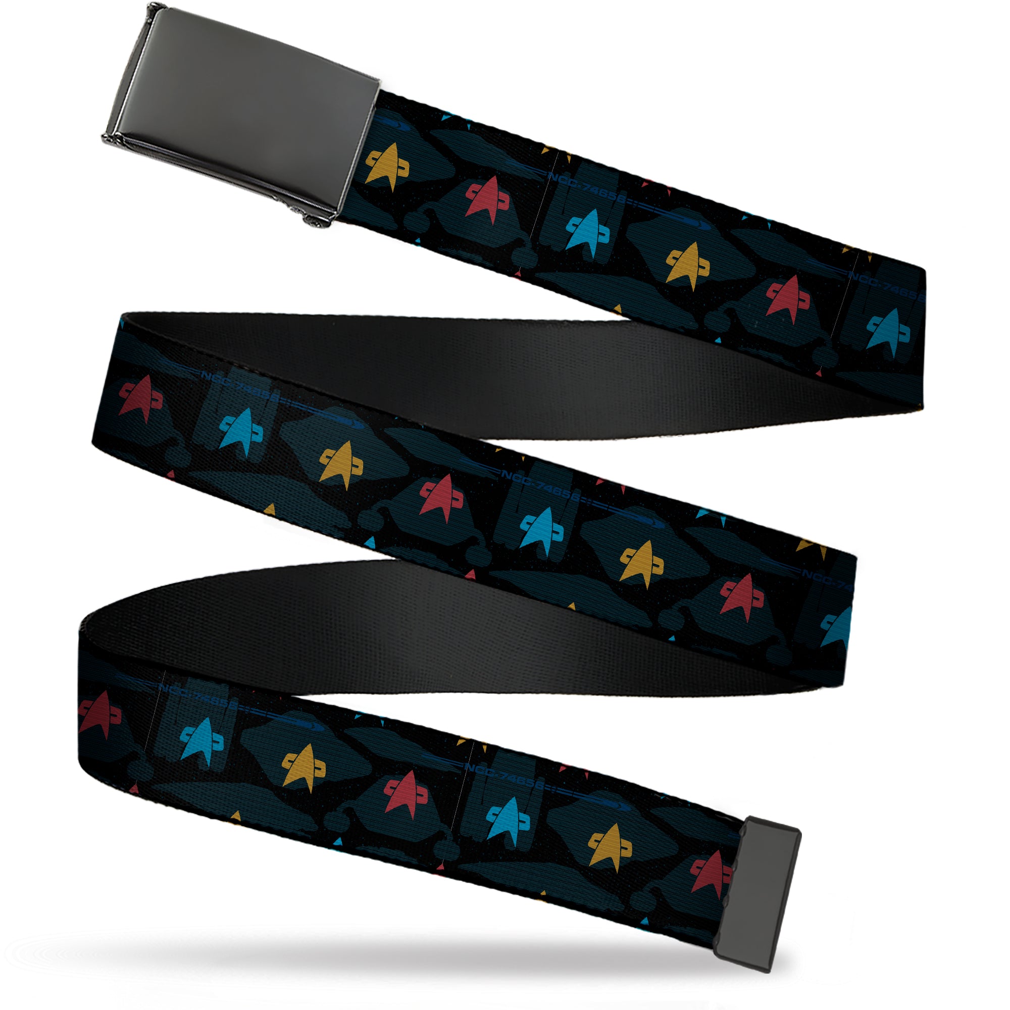 Web Belt Blank Black Buckle - Star Trek Starfleet Insignias and Ship Silhouettes Blues/Multi Color Webbing Web Belts Star Trek