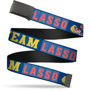 Web Belt Blank Black Buckle - Ted Lasso TEAM LASSO Tea Time Icon Blue/Yellow/Red Webbing Web Belts Ted Lasso   