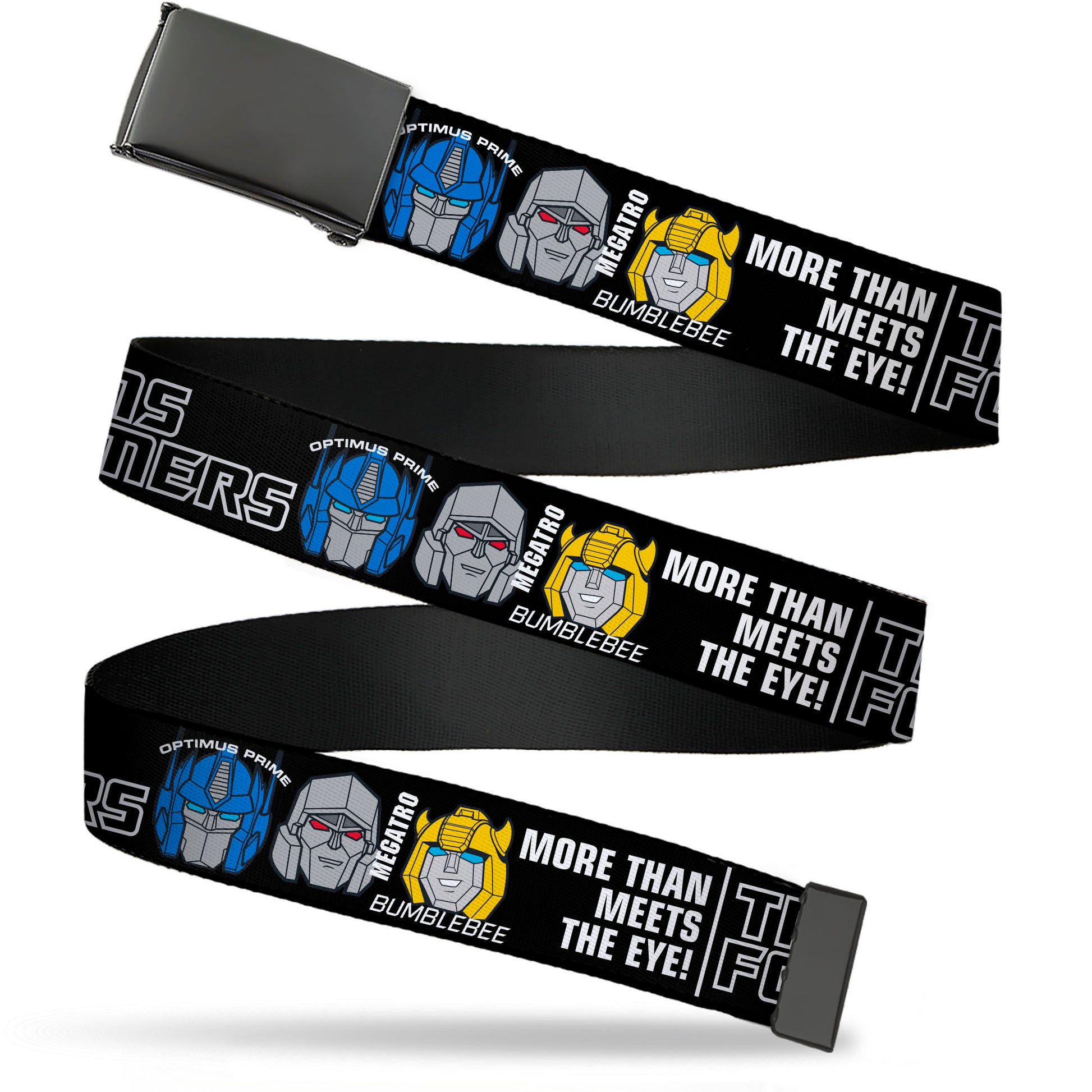 Web Belt Blank Black Buckle - TRANSFORMERS MORE THAN MEETS THE EYE Character Trio Black/White Webbing Web Belts Transformers