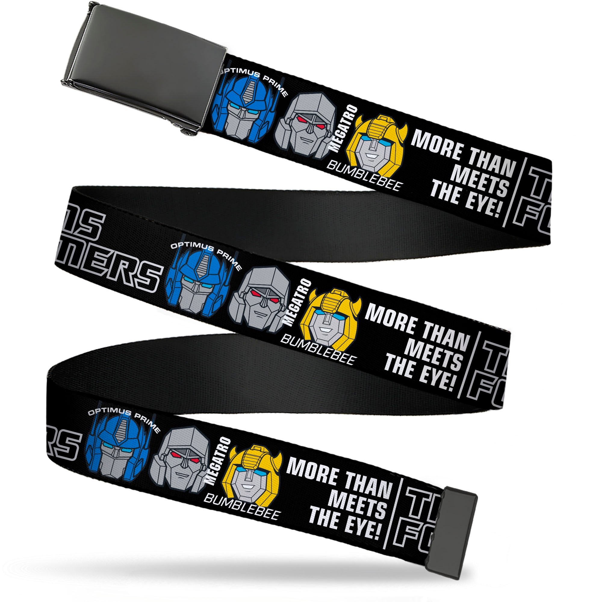 Web Belt Blank Black Buckle - TRANSFORMERS MORE THAN MEETS THE EYE Character Trio Black/White Webbing Web Belts Transformers