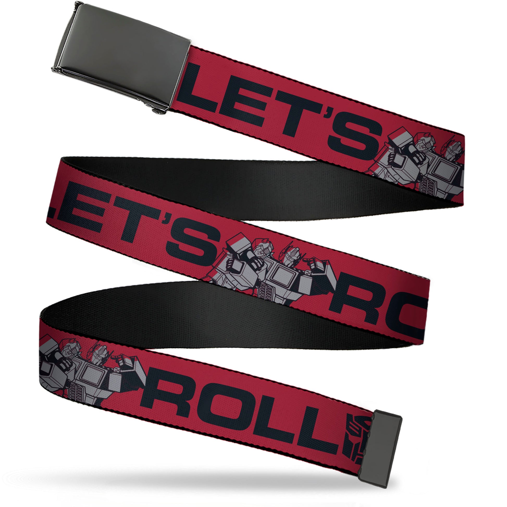 Web Belt Blank Black Buckle - TRANSFORMERS Optimus Prime and Bumblebee LET'S ROLL Pose Red/Black Webbing Web Belts Transformers