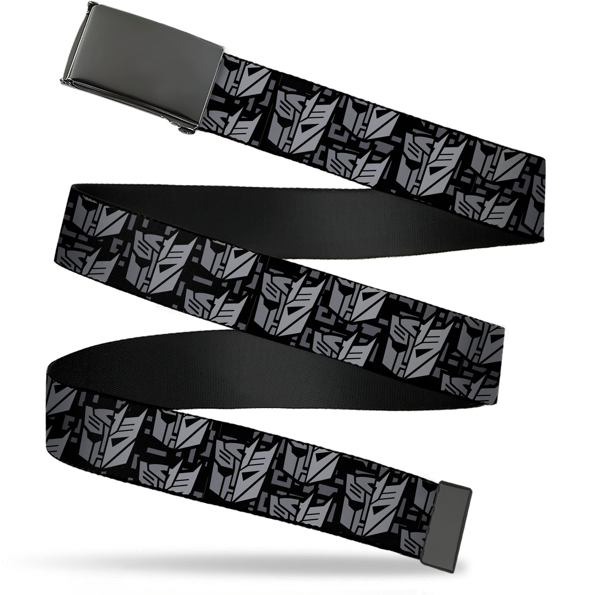 Web Belt Blank Black Buckle - Transformers Autobot Decepticon Icon Split Black/Grays Webbing Web Belts Transformers