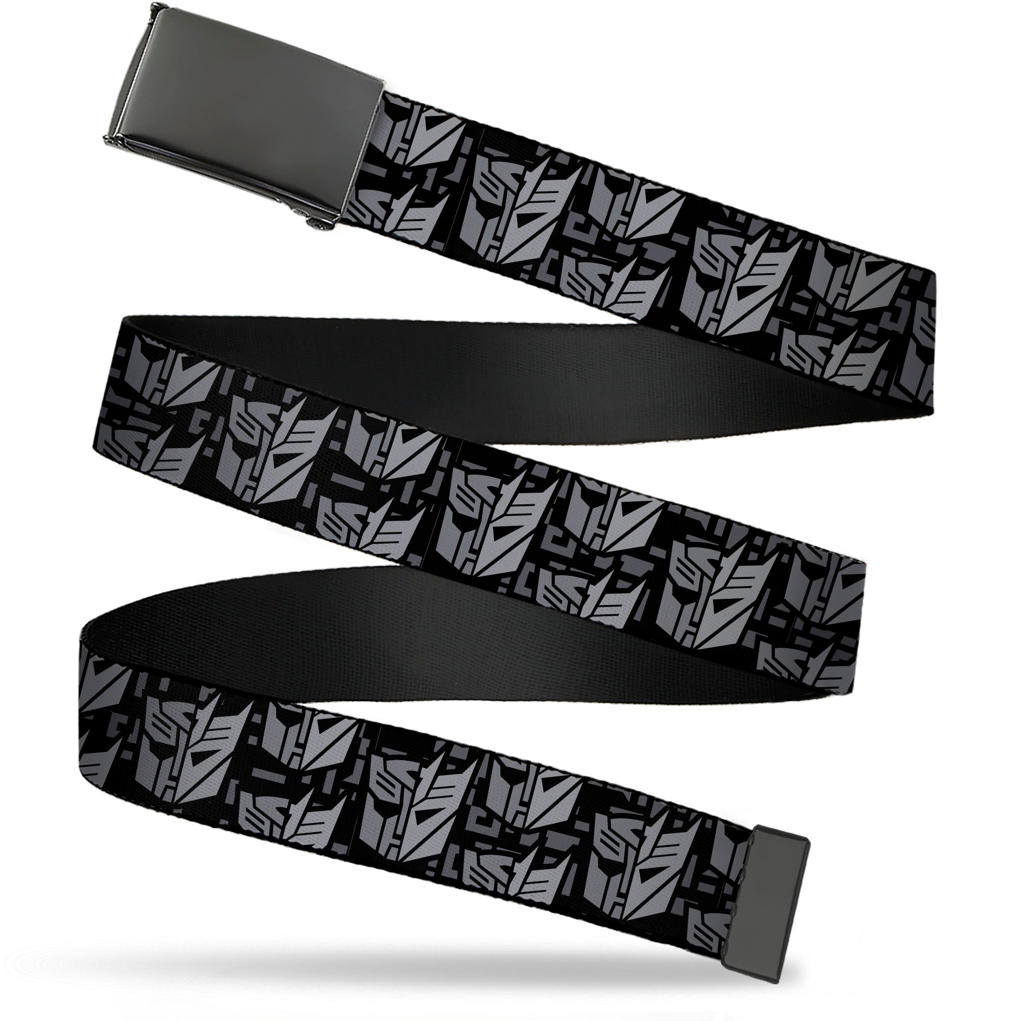 Web Belt Blank Black Buckle - Transformers Autobot Decepticon Icon Split Black/Grays Webbing Web Belts Transformers