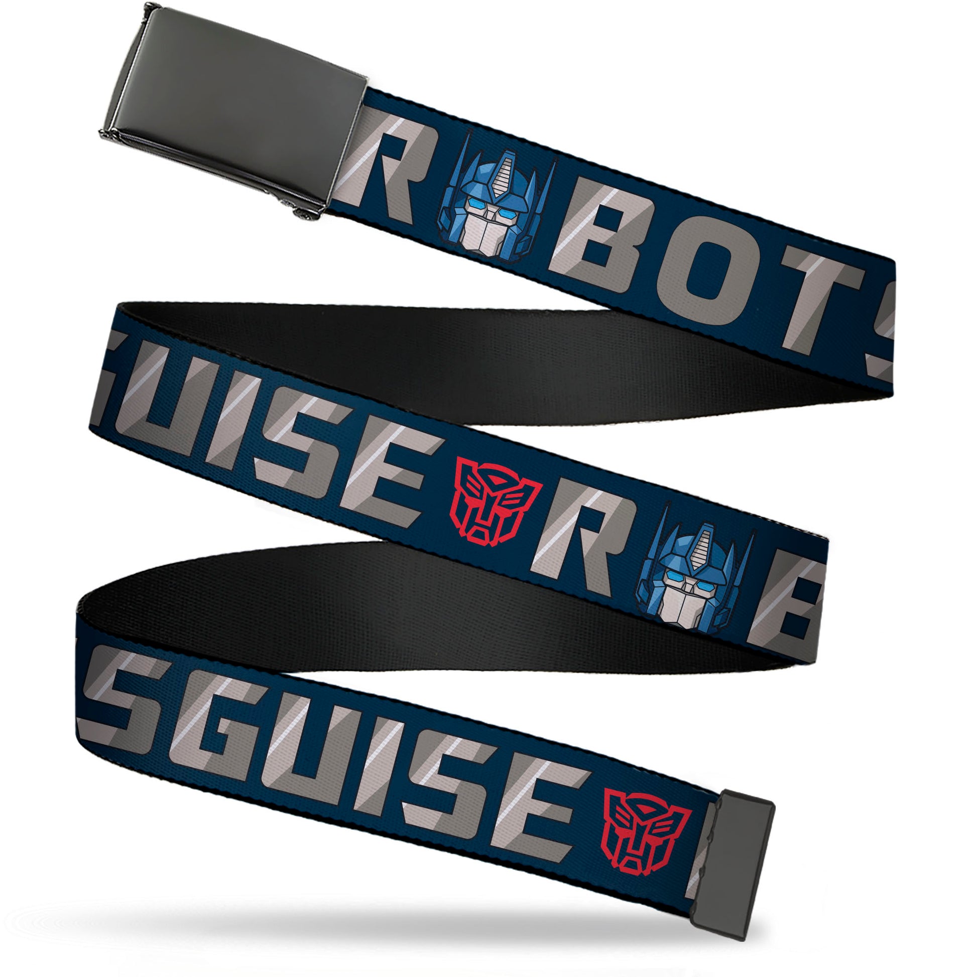 Web Belt Blank Black Buckle - Transformers Optimus Prime ROBOTS IN DISGUISE Icons Blue/Reds Webbing Web Belts Transformers