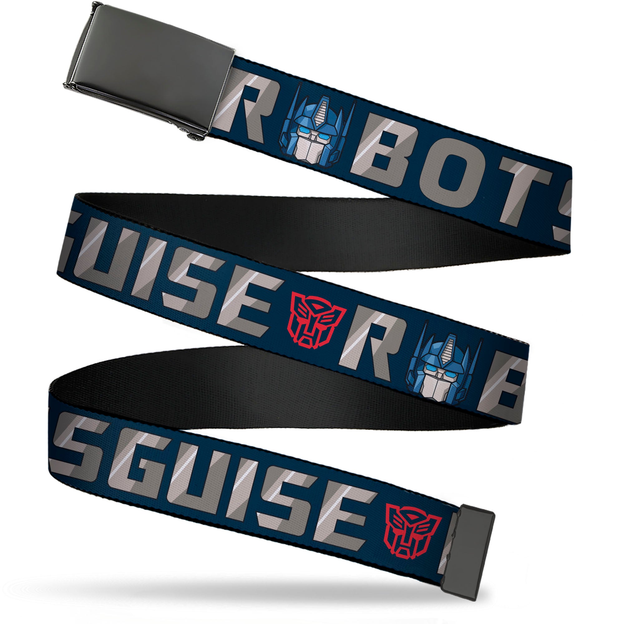 Web Belt Blank Black Buckle - Transformers Optimus Prime ROBOTS IN DISGUISE Icons Blue/Reds Webbing Web Belts Transformers