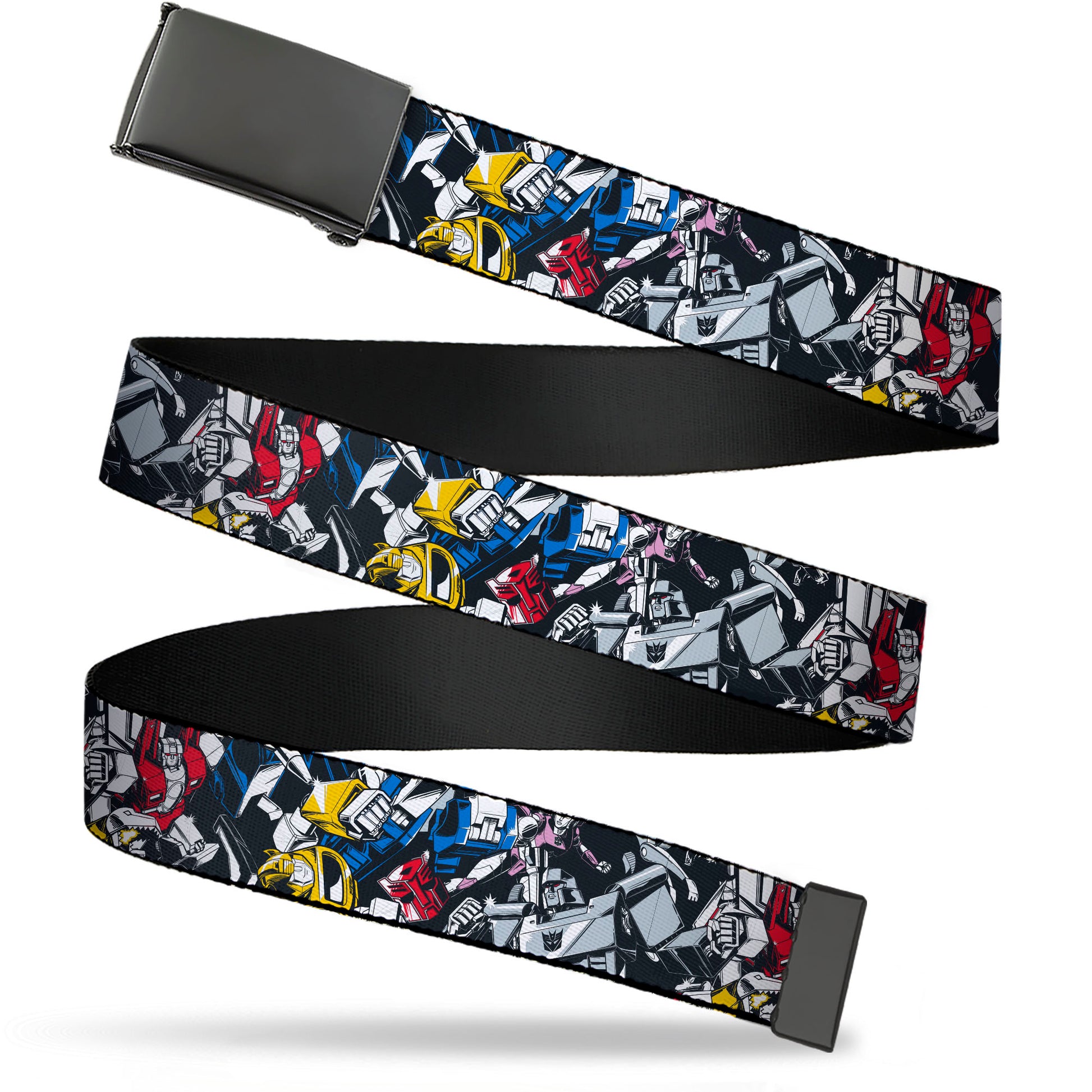 Web Belt Blank Black Buckle - Transformers Autobot and Decepticon Robots and Alternate Modes Collage Webbing Web Belts Transformers