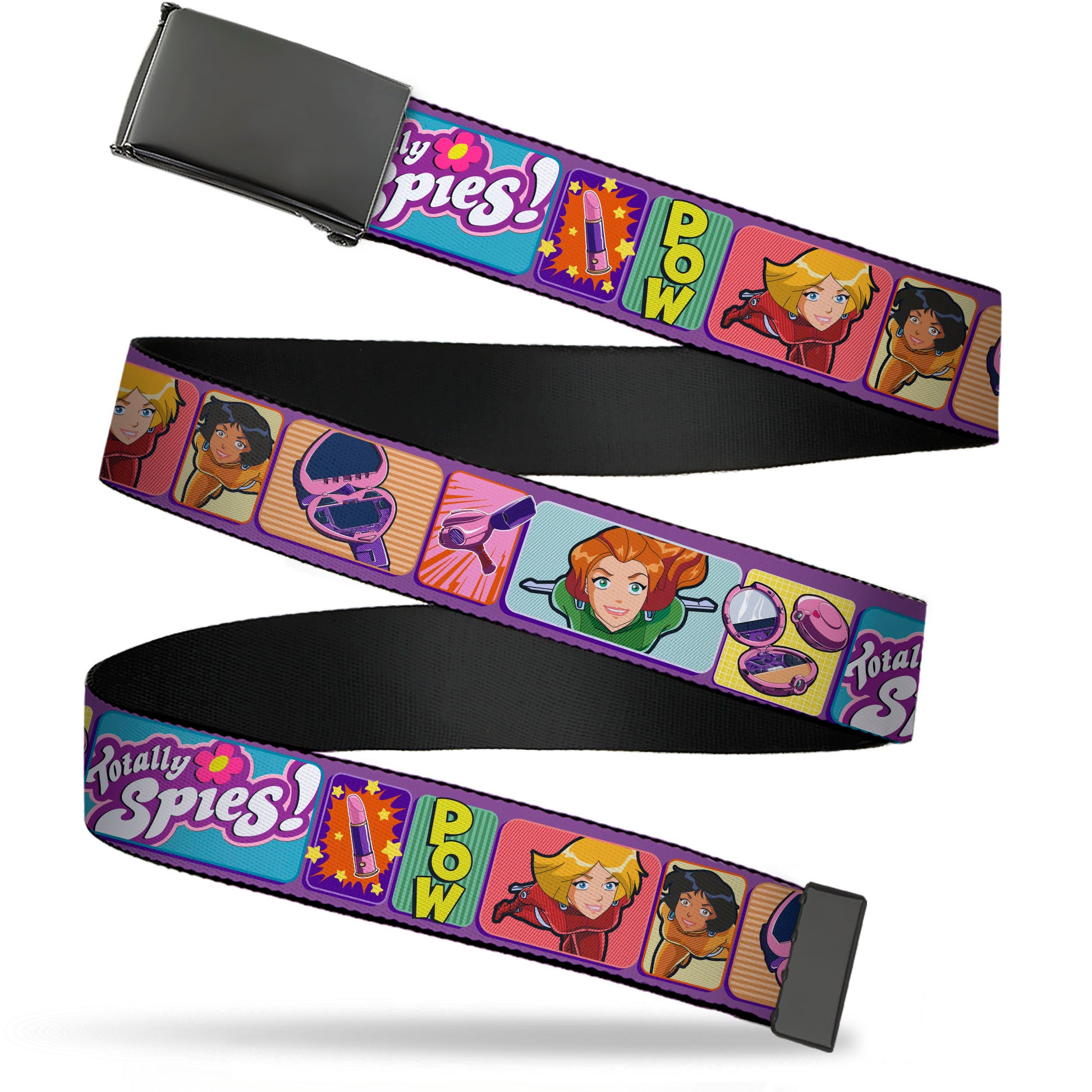 Web Belt Blank Black Buckle - TOTALLY SPIES Icons and Pose Blocks Multi Color Webbing Web Belts Totally Spies!