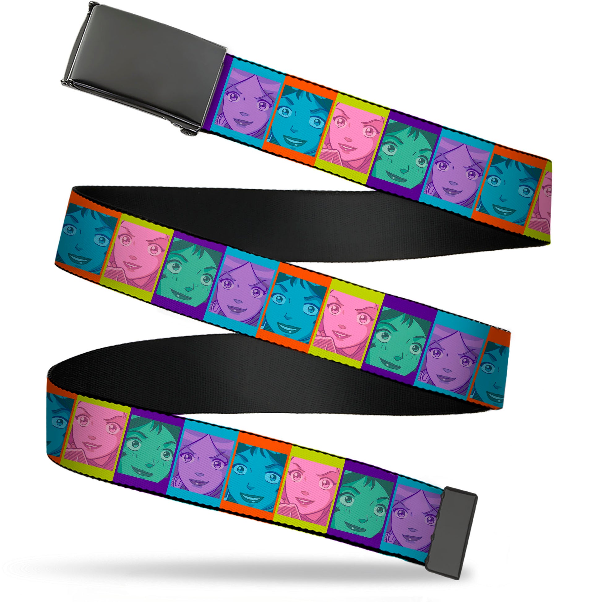 Web Belt Blank Black Buckle - Totally Spies Character Face Blocks Multi Color Webbing Web Belts Totally Spies!