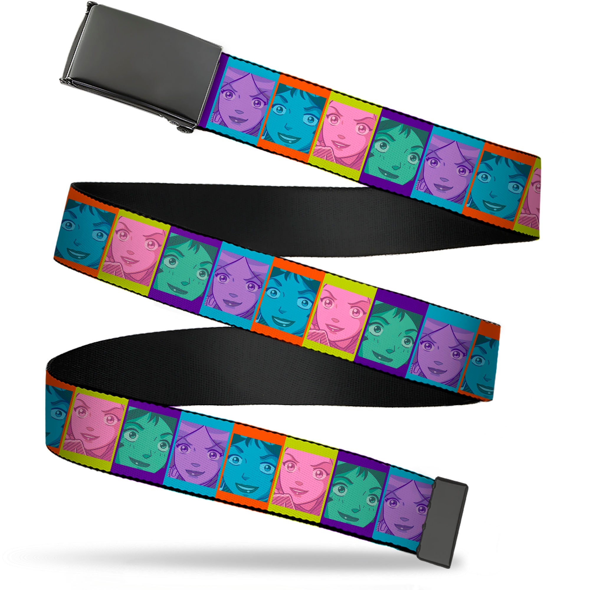Web Belt Blank Black Buckle - Totally Spies Character Face Blocks Multi Color Webbing Web Belts Totally Spies!