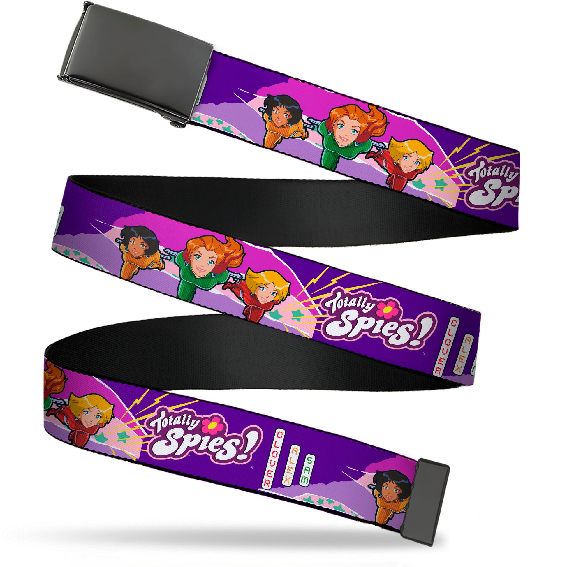 Web Belt Blank Black Buckle - TOTALLY SPIES Group Action Pose and Title Logo Blue/Multi Color Webbing Web Belts Totally Spies!