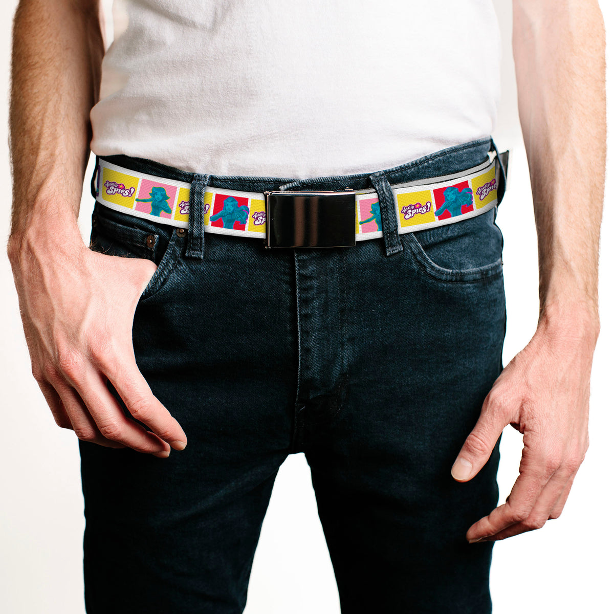 Web Belt Blank Black Buckle - TOTALLY SPIES Title Logo and Character Pose Blocks Multi Color Webbing Web Belts Totally Spies!