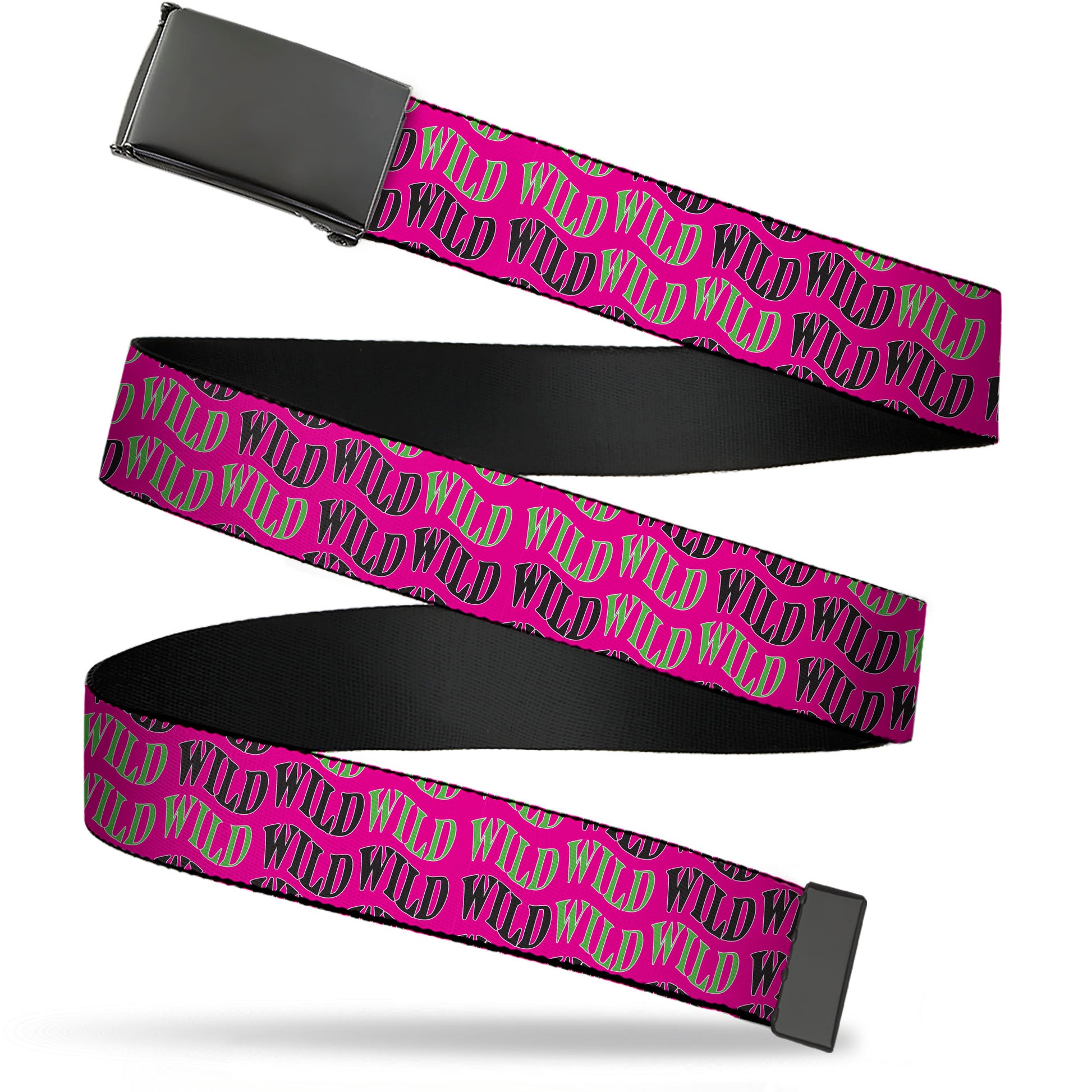 Web Belt Blank Black Buckle - Wheel of Fortune WILD Text Wave Pink/Green/Black Webbing Web Belts Wheel of Fortune