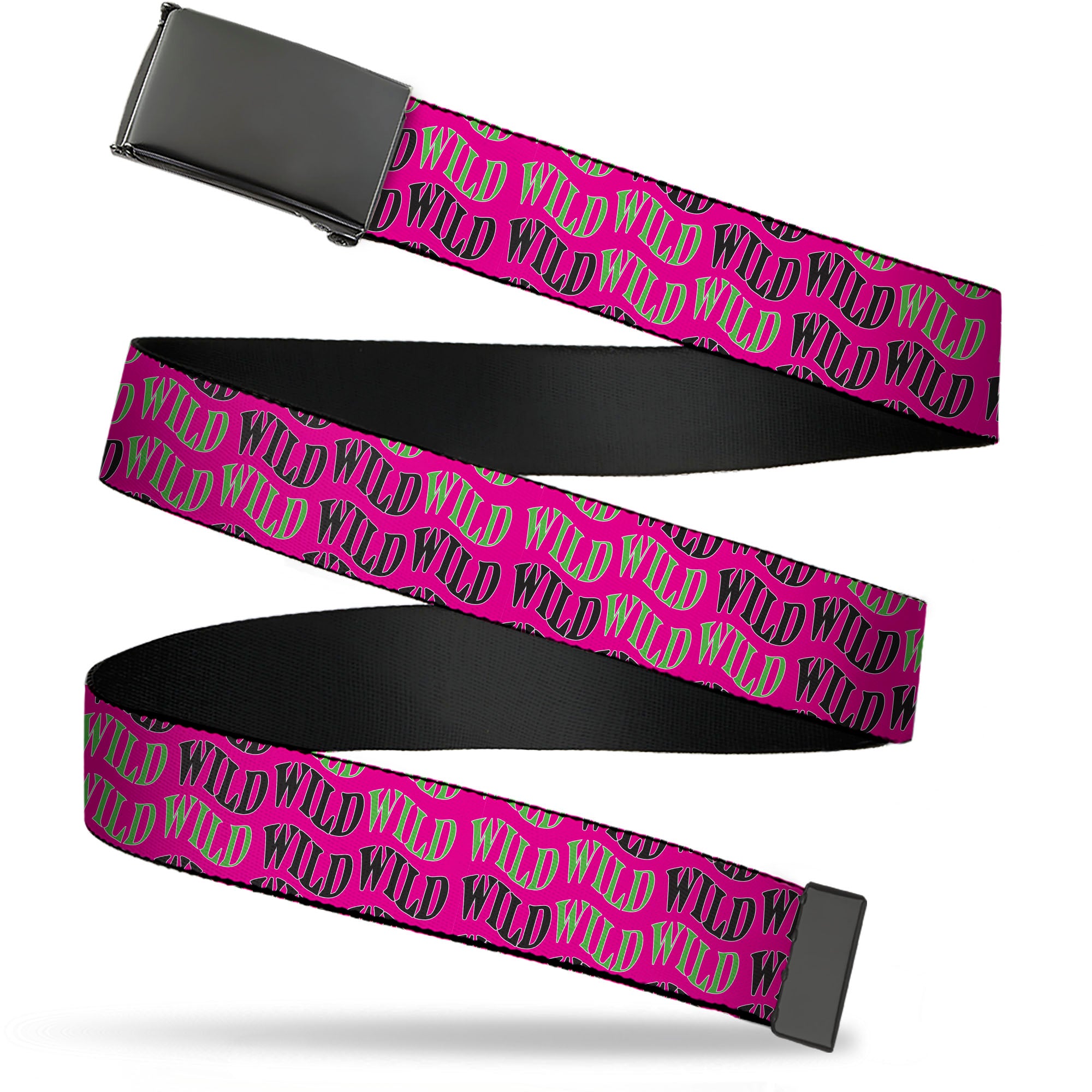 Web Belt Blank Black Buckle - Wheel of Fortune WILD Text Wave Pink/Green/Black Webbing Web Belts Wheel of Fortune