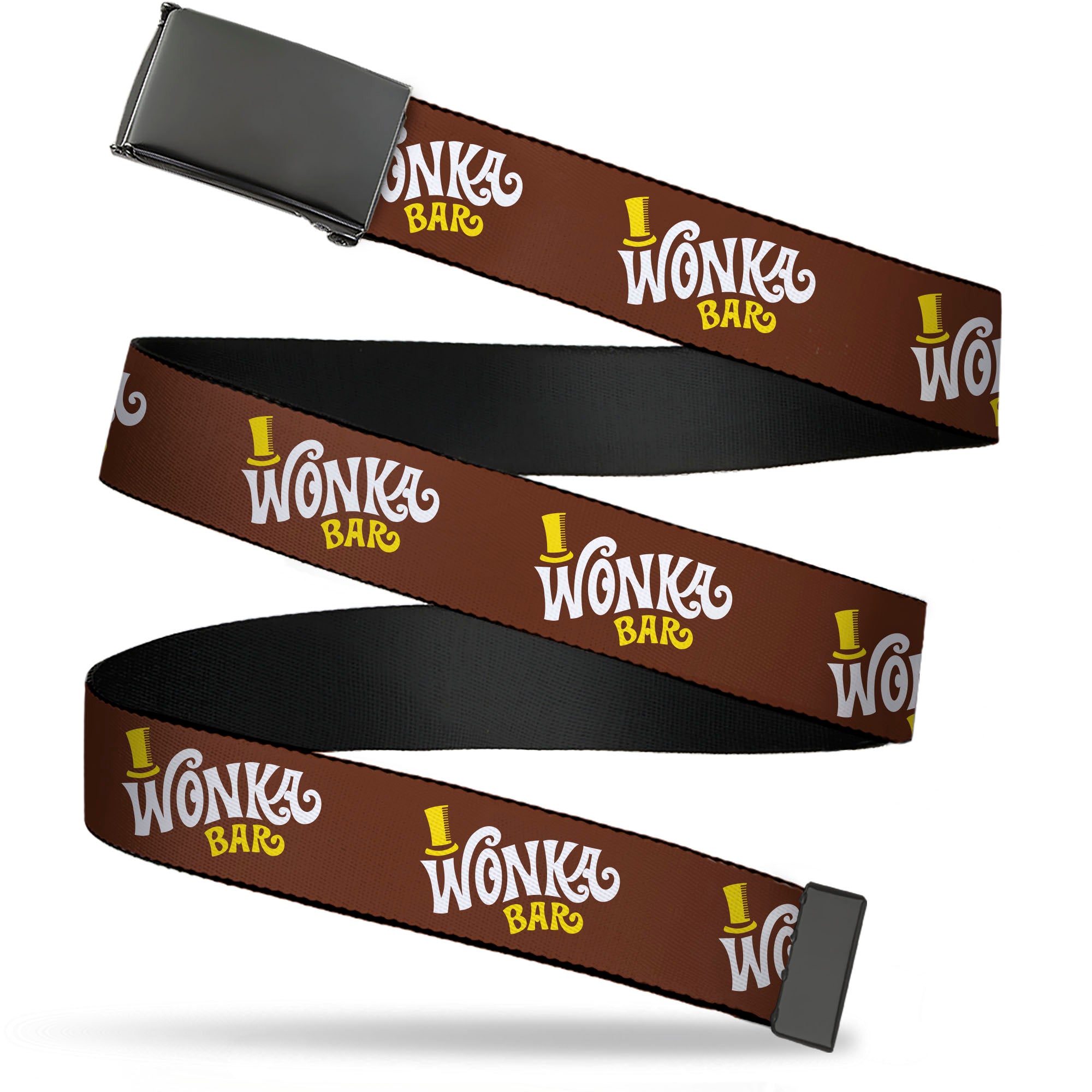 Web Belt Blank Black Buckle - Willy Wonka and the Chocolate Factory WONKA BAR Logo Brown/Yellow/White Webbing Web Belts Willy Wonka and the Chocolate Factory