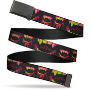 Web Belt Blank Black Buckle - THE LOST BOYS Teeth Fangs Title Logo Collage Black/Reds/Yellows Webbing Web Belts The Lost Boys