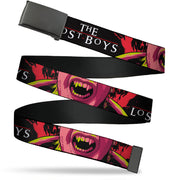 Web Belt Blank Black Buckle - THE LOST BOYS Teeth Fangs Pose Title Logo Black/Reds/Yellows Webbing Web Belts The Lost Boys