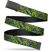 Web Belt Blank Black Buckle - Beetlejuice Title and Icons Collage Blue/Green Webbing Web Belts Beetlejuice