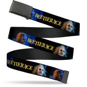 Web Belt Blank Black Buckle - BEETLEJUICE Expressions and Title Logo Black/Blues Webbing Web Belts Beetlejuice