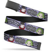 Web Belt Blank Black Buckle - BEETLEJUICE Chibi Beetlejuice and Lydia NEVER TRUST THE LIVING Gray Webbing Web Belts Beetlejuice