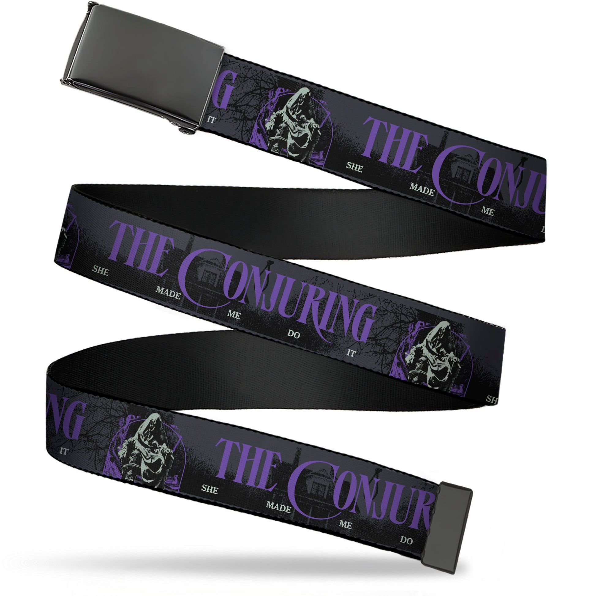 Web Belt Blank Black Buckle - THE CONJURING SHE MADE ME DO IT Black/Gray/Purple Webbing Web Belts The Conjuring