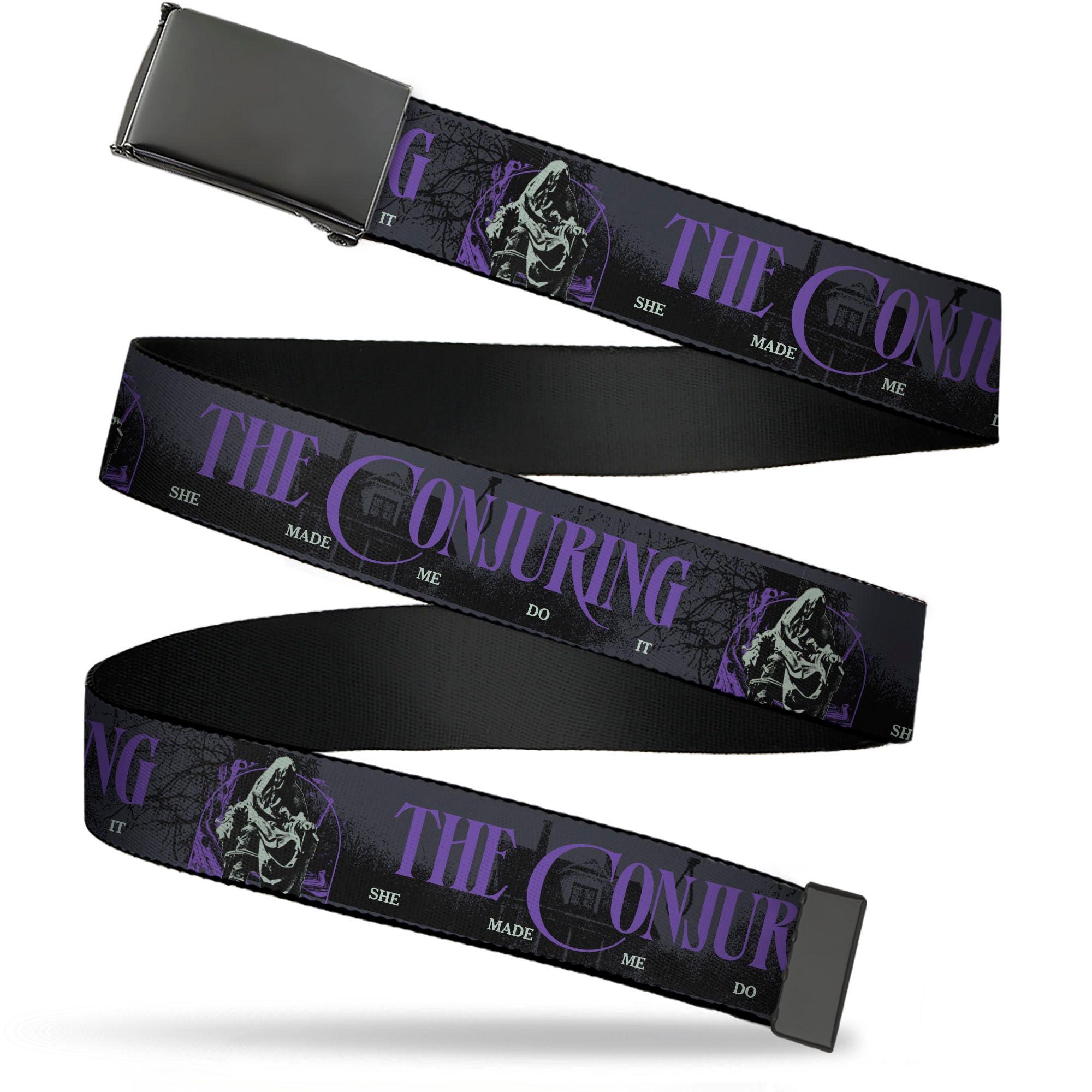 Web Belt Blank Black Buckle - THE CONJURING SHE MADE ME DO IT Black/Gray/Purple Webbing Web Belts The Conjuring