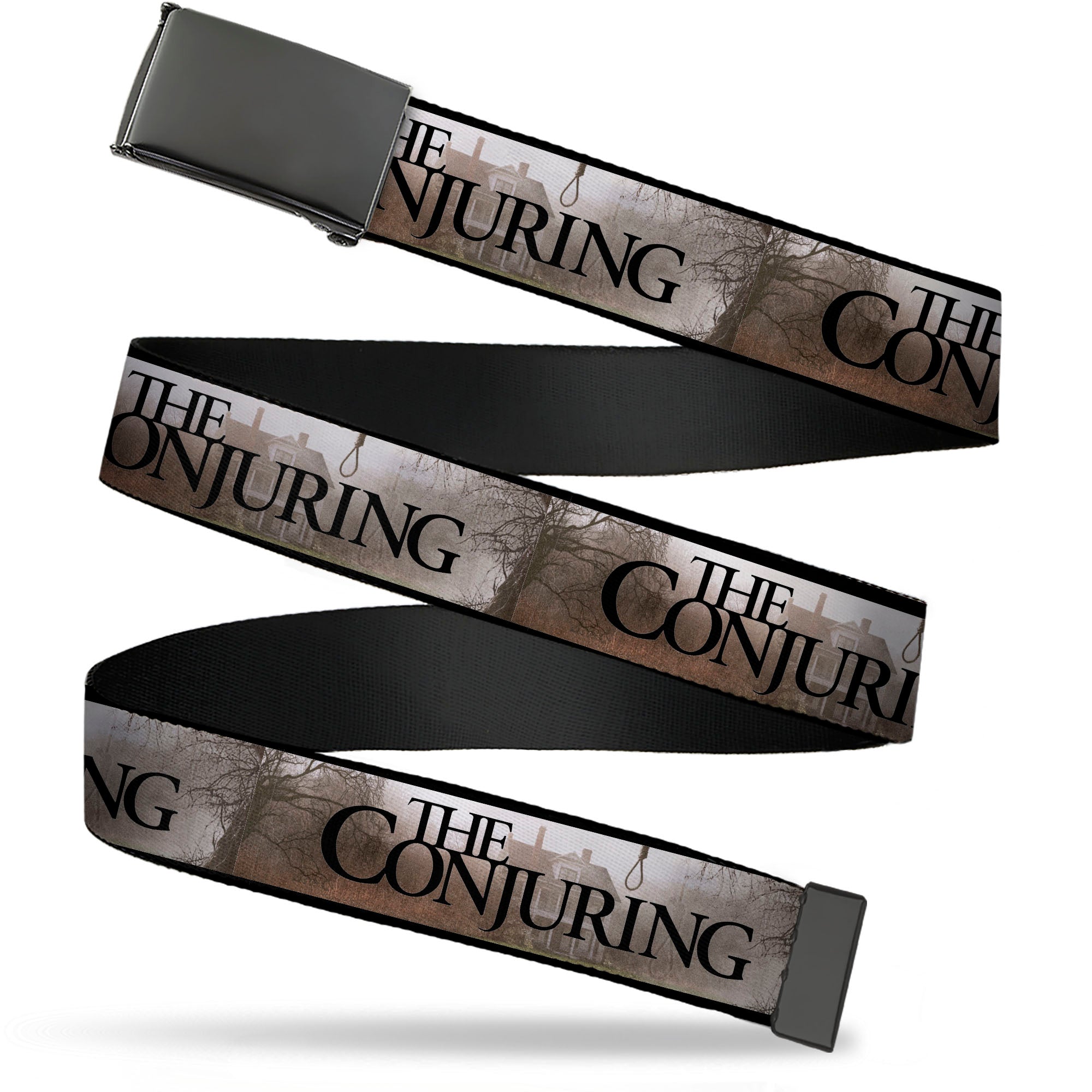 Web Belt Blank Black Buckle - THE CONJURING House Scene and Title Logo Grays/Black Webbing Web Belts The Conjuring