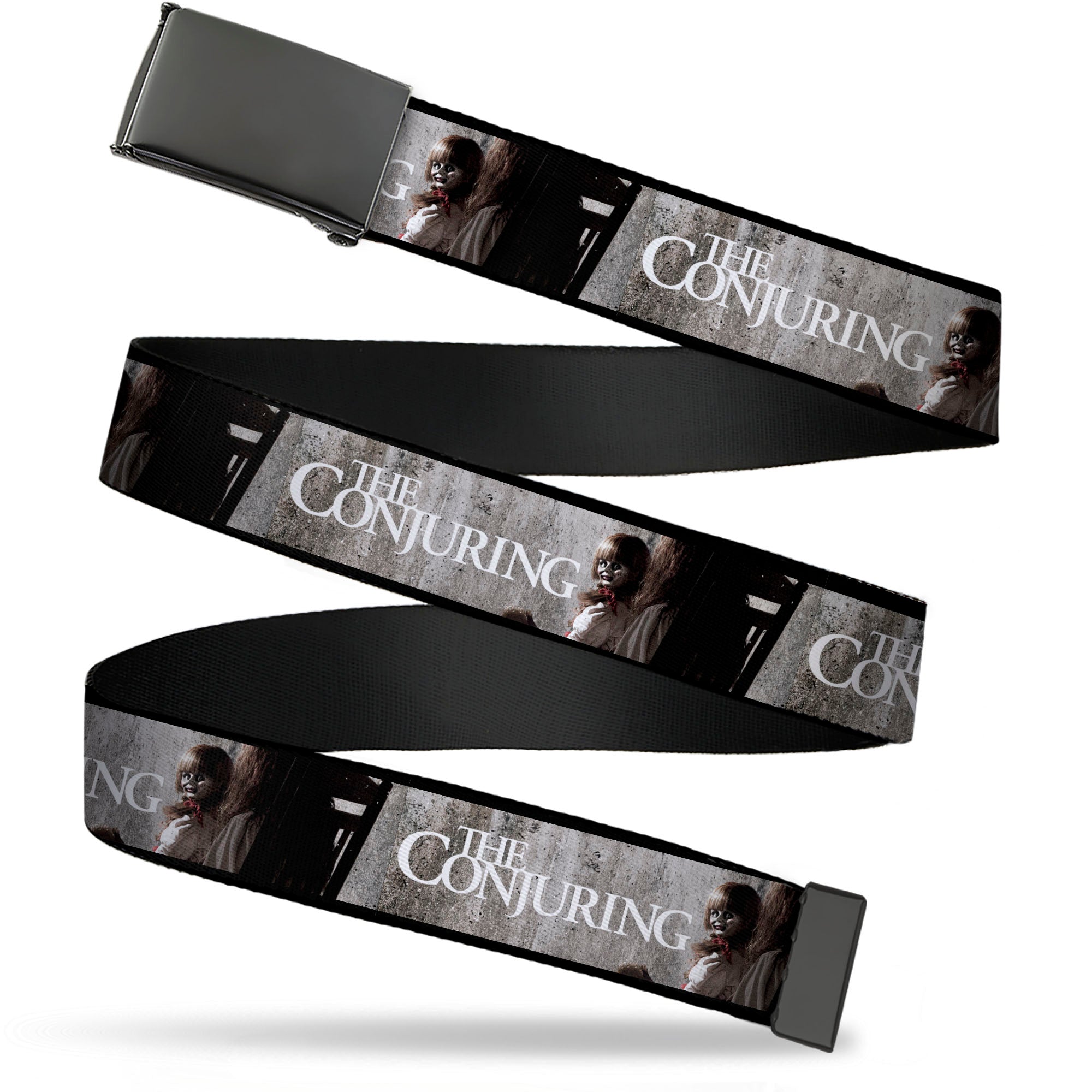 Web Belt Blank Black Buckle - THE CONJURING Annabelle Scene and Title Logo Webbing Web Belts The Conjuring