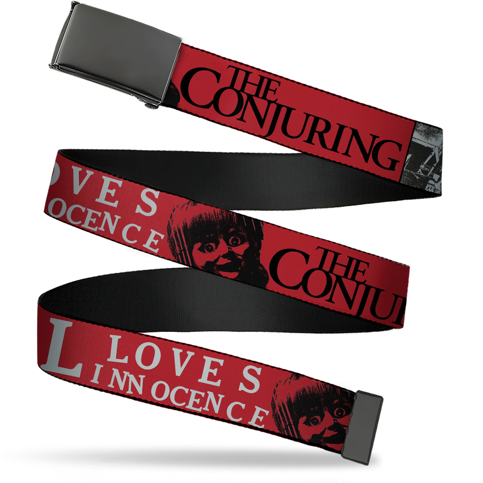 Web Belt Blank Black Buckle - THE CONJURING EVIL LOVES INNOCENCE Annabelle Red/Black/White Webbing Web Belts The Conjuring