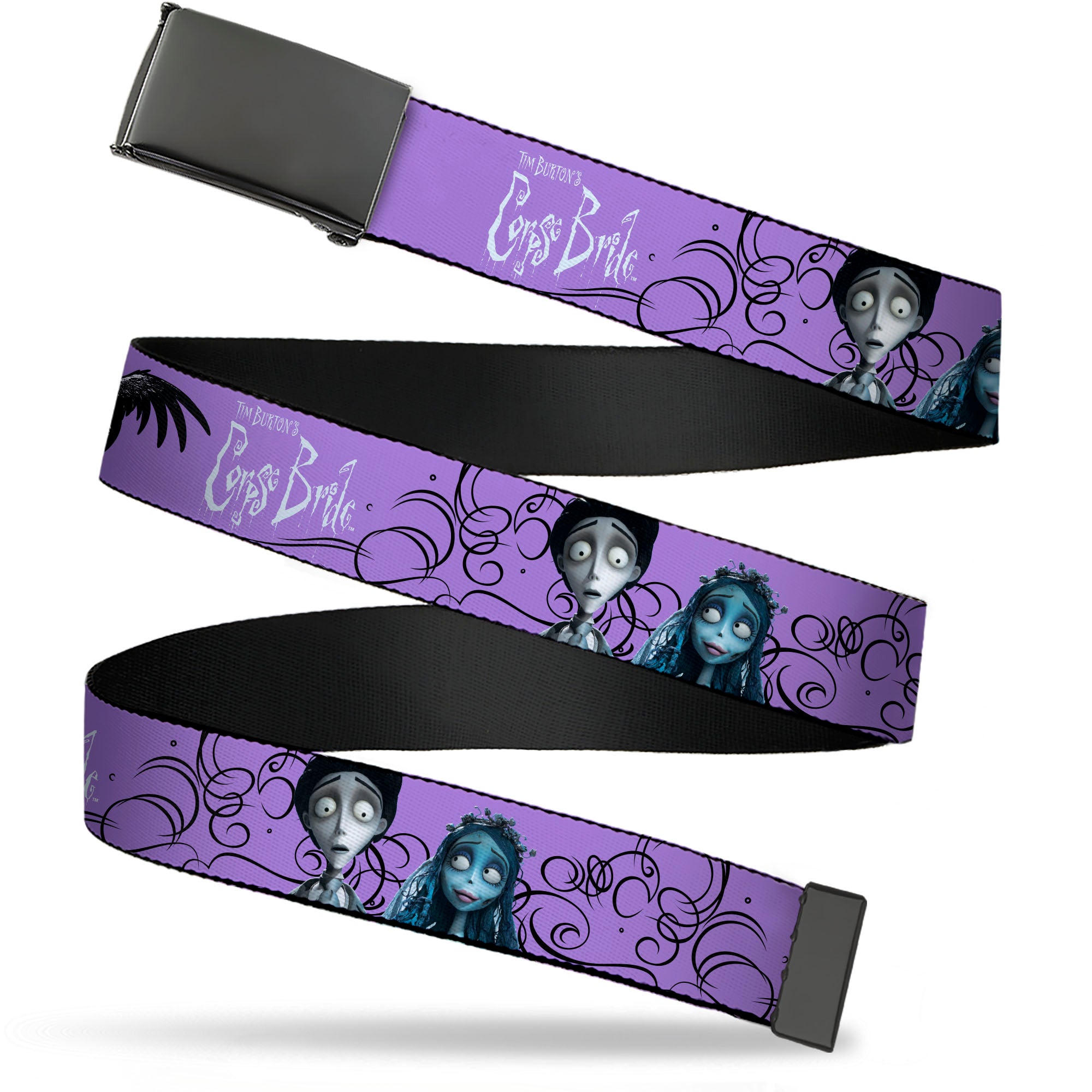 Web Belt Blank Black Buckle - CORPSE BRIDE Victor and Emily LIVING MARRY THE DEAD Pose Lavender/Black Webbing Web Belts Corpse Bride