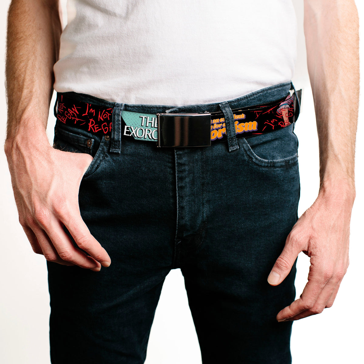 Web Belt Blank Black Buckle - THE EXORCIST Regan Pop Art EXCELLENT DAY FOR AN EXORCISM Pose Webbing Web Belts The Exorcist