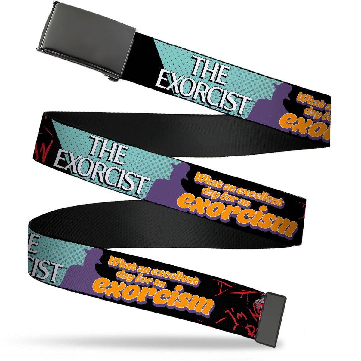 Web Belt Blank Black Buckle - THE EXORCIST Regan Pop Art EXCELLENT DAY FOR AN EXORCISM Pose Webbing Web Belts The Exorcist